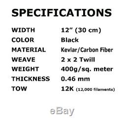 1 Ft x 100 FT KEVLAR-CARBON FIBER ARAMID Fabric-Twill Weave 3K/2K-200g/m2