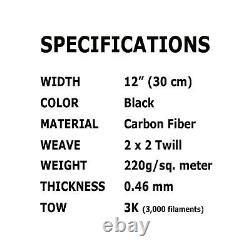 10 FT x 12 Carbon Fiber FABRIC-2x2 Twill WEAVE-12K/400g