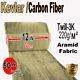 12 In X 50 Ft Kevlar-carbon Fiber Fabric- Yellow-black Twill Weave-3k/200g/m2