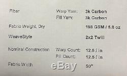 3K 2x2 Twill Weave Carbon Fiber Fabric 50 wide 100 Yard Roll NIB