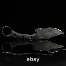 CIVIVI Midwatch Fixed Blade Knife, 3.39 Damascus Steel Blade Twill Carbon Fiber