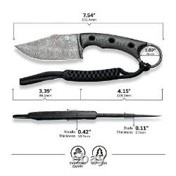 CIVIVI Midwatch Fixed Blade Knife, 3.39 Damascus Steel Blade Twill Carbon Fiber