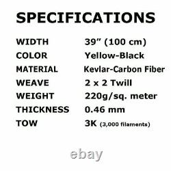 Carbon Aramid Fabric -Yel-10' ft x 1 mtr 2x2 Twill WEAVE-3K/200g