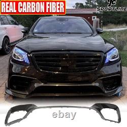 Fits Benz W222 S63 S65 AMG 2018UP REAL CARBON Front Bumper Lip Air Vent Covers