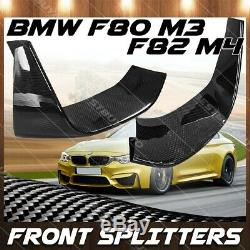 For 2015-18 BMW M3 F80 M4 F82 REAL Glossy Carbon Fiber Front Bumper Splitter Set