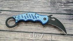 Fox Knives Karambit, Black Coated N690, Blue Twill CF Scales, FX-599 BLT