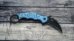 Fox Knives Karambit, Black N690, Blue Twill Carbon Fiber, FX-599 BLT