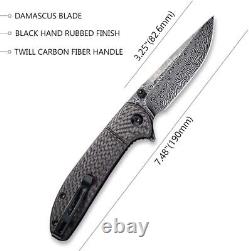 Premium Damascus Twill Carbon Fiber Knife Folding Pocket Gift Outdoors VP38