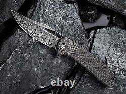 Premium Damascus Twill Carbon Fiber Knife Folding Pocket Gift Outdoors VP40