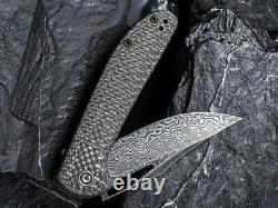 Premium Damascus Twill Carbon Fiber Knife Folding Pocket Gift Outdoors VP40