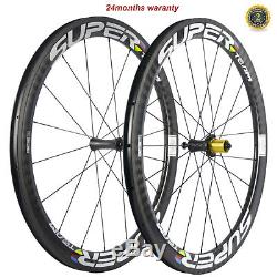 SUPERTEAM 50mm Clincher Carbon Fiber Road Bike Wheels 12K Twill Bicycle Wheelset