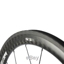 SUPERTEAM 50mm Clincher Carbon Fiber Road Bike Wheels 12K Twill Bicycle Wheelset
