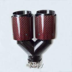 Sormor Red Twill Carbon Fiber Dual-Outlet Y-Style Muffler Pipes Exhaust Tips
