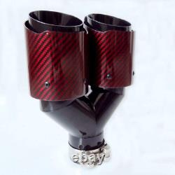 Sormor Red Twill Carbon Fiber Dual-Outlet Y-Style Muffler Pipes Exhaust Tips wit
