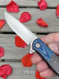Trevor Burger Atlas Plus Custom Knife Hand Rub M390 Blue Twill Carbon Fiber New