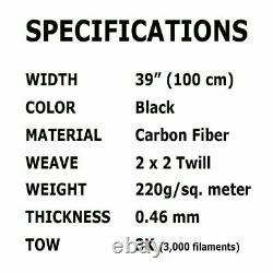 10 Ft -carbon Fiber Fabric-twill Weave-3k/220g X 1 Mètre