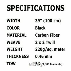 10 Ft -carbone Tissus Fibre-sergé-3k / 220g X 1 Mètre