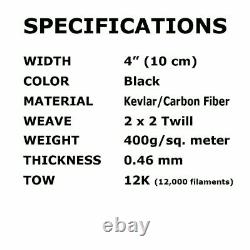 4 En Tissu X 100 Ft Fabriqué Avec Kevlar-fibre De Carbone Tissu Twill -3k/200g/m2