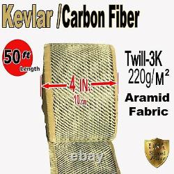 4 En X 50 Ft En Tissu Kevlar-carbon Fiber- Jaune-twill-3k/200g/m2