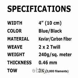 4 X 100 Ft Carbone Aramide Fabric-2x2 Twill Weave-3k/240g (bleu)