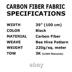 (5 ft 10 ft Rolls) KARBXON 1 mètre de large (39,8 pouces) Fibre de carbone Beehiv