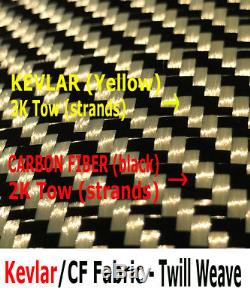 Tissu Fibre Kevlar-carbone 12 Po X 25 Pi- Jaune-noir Sergé Tissé-3k / 200g / M2