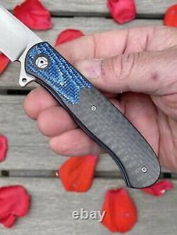 Trevor Burger Atlas Plus Couteau Personnalisé À La Main Rub M390 Blue Twill Carbon Fibre Nouveau